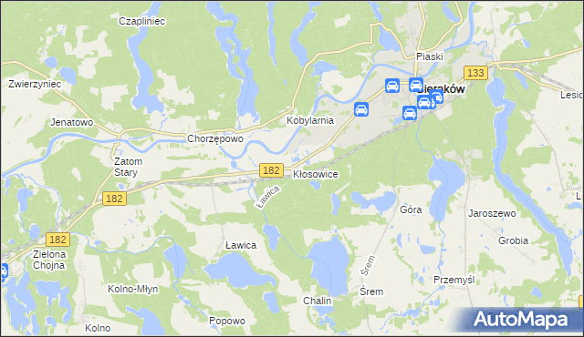 mapa Kłosowice gmina Sieraków, Kłosowice gmina Sieraków na mapie Targeo