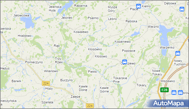 mapa Kłosowo gmina Przodkowo, Kłosowo gmina Przodkowo na mapie Targeo