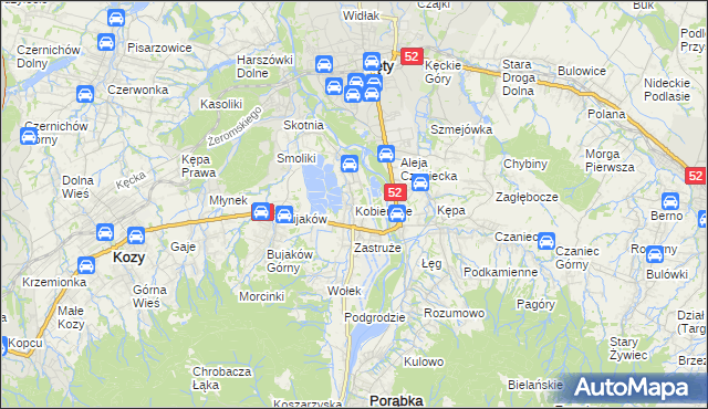 mapa Kobiernice, Kobiernice na mapie Targeo