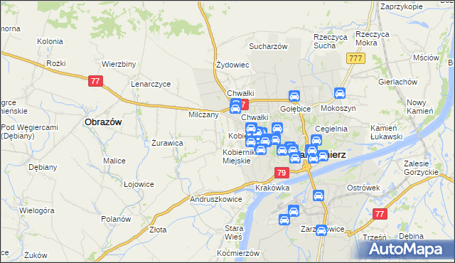 mapa Kobierniki gmina Samborzec, Kobierniki gmina Samborzec na mapie Targeo