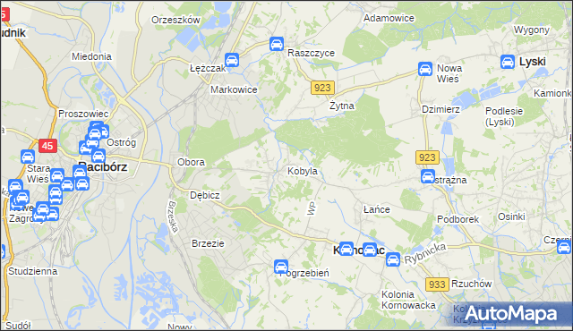 mapa Kobyla gmina Kornowac, Kobyla gmina Kornowac na mapie Targeo