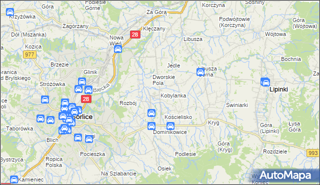 mapa Kobylanka gmina Gorlice, Kobylanka gmina Gorlice na mapie Targeo