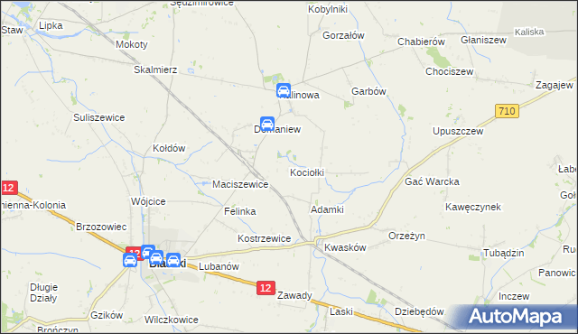 mapa Kociołki gmina Błaszki, Kociołki gmina Błaszki na mapie Targeo