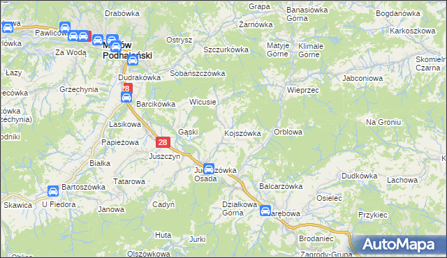 mapa Kojszówka, Kojszówka na mapie Targeo