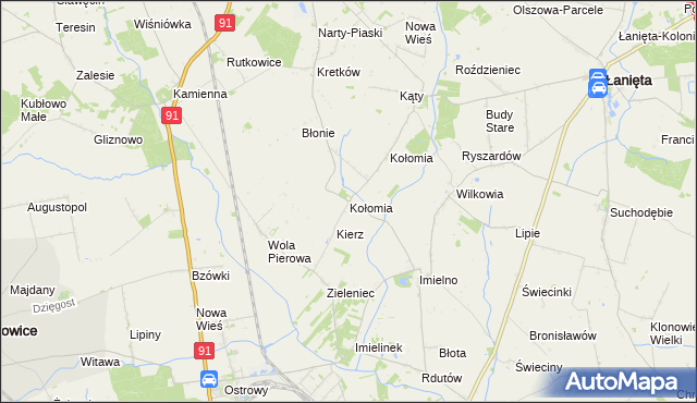 mapa Kołomia gmina Nowe Ostrowy, Kołomia gmina Nowe Ostrowy na mapie Targeo