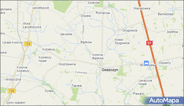 mapa Kolonia Bądków, Kolonia Bądków na mapie Targeo