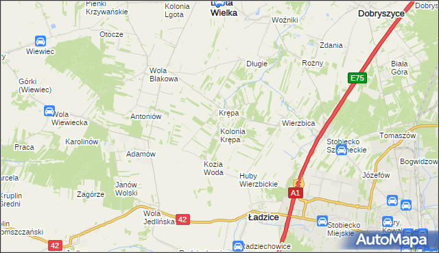 mapa Kolonia Krępa gmina Lgota Wielka, Kolonia Krępa gmina Lgota Wielka na mapie Targeo