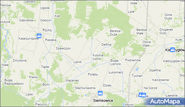 mapa Kolonia Lipnik gmina Siemkowice, Kolonia Lipnik gmina Siemkowice na mapie Targeo