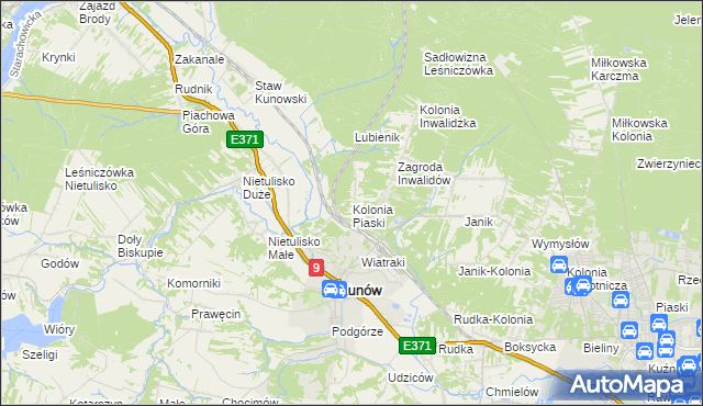 mapa Kolonia Piaski gmina Kunów, Kolonia Piaski gmina Kunów na mapie Targeo