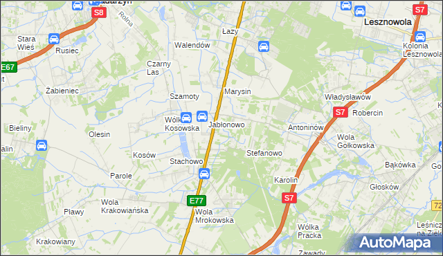 mapa Kolonia Warszawska gmina Lesznowola, Kolonia Warszawska gmina Lesznowola na mapie Targeo