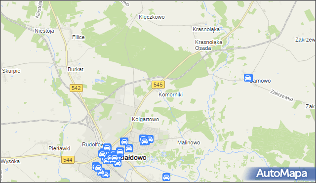 mapa Komorniki gmina Działdowo, Komorniki gmina Działdowo na mapie Targeo