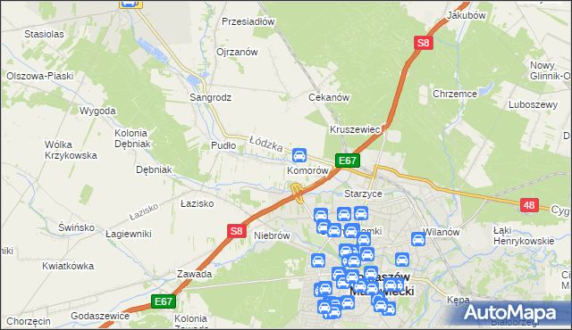 mapa Komorów gmina Tomaszów Mazowiecki, Komorów gmina Tomaszów Mazowiecki na mapie Targeo