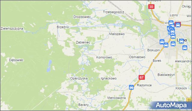 mapa Komorowo gmina Lipno, Komorowo gmina Lipno na mapie Targeo