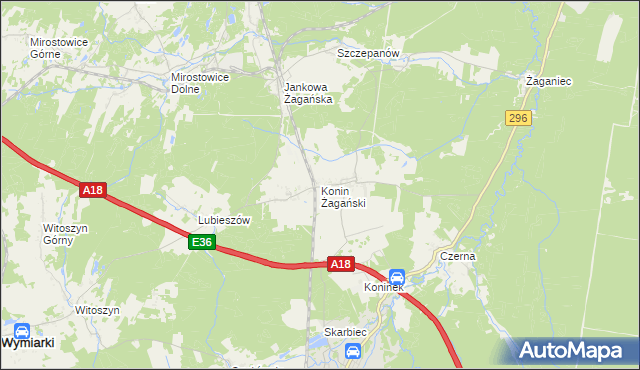 mapa Konin Żagański, Konin Żagański na mapie Targeo