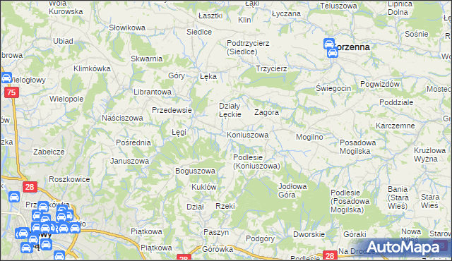 mapa Koniuszowa, Koniuszowa na mapie Targeo