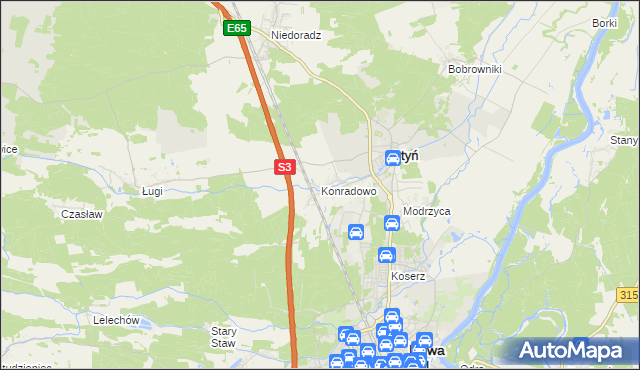 mapa Konradowo gmina Otyń, Konradowo gmina Otyń na mapie Targeo