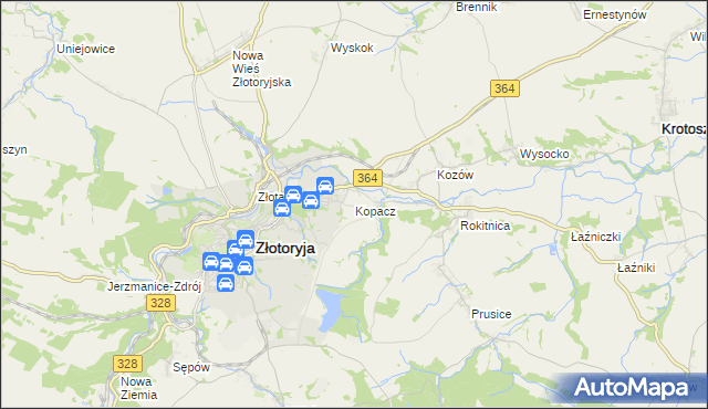 mapa Kopacz gmina Złotoryja, Kopacz gmina Złotoryja na mapie Targeo