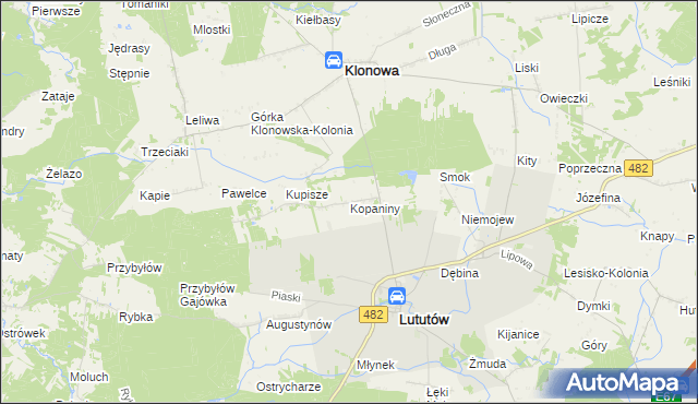 mapa Kopaniny gmina Lututów, Kopaniny gmina Lututów na mapie Targeo