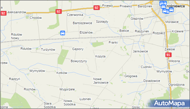 mapa Kopyta gmina Krośniewice, Kopyta gmina Krośniewice na mapie Targeo