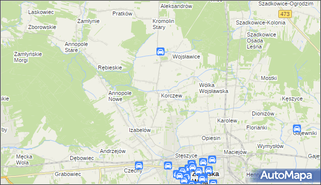 mapa Korczew gmina Zduńska Wola, Korczew gmina Zduńska Wola na mapie Targeo