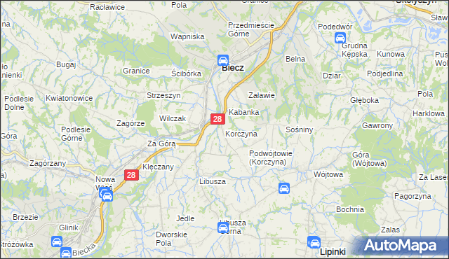 mapa Korczyna gmina Biecz, Korczyna gmina Biecz na mapie Targeo