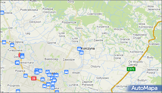 mapa Korczyna powiat krośnieński, Korczyna powiat krośnieński na mapie Targeo