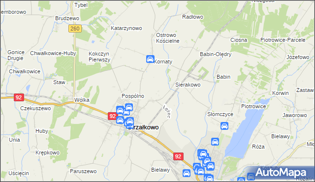 mapa Kornaty-Huby, Kornaty-Huby na mapie Targeo