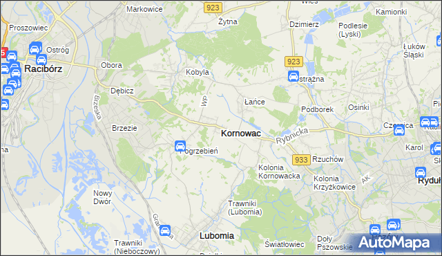 mapa Kornowac, Kornowac na mapie Targeo