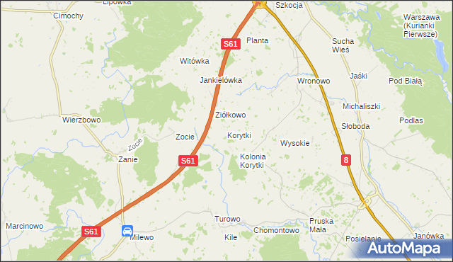 mapa Korytki gmina Raczki, Korytki gmina Raczki na mapie Targeo