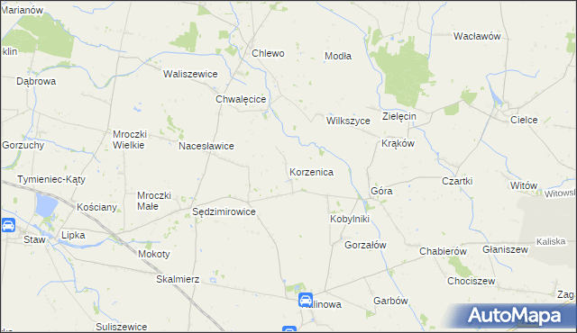 mapa Korzenica gmina Błaszki, Korzenica gmina Błaszki na mapie Targeo