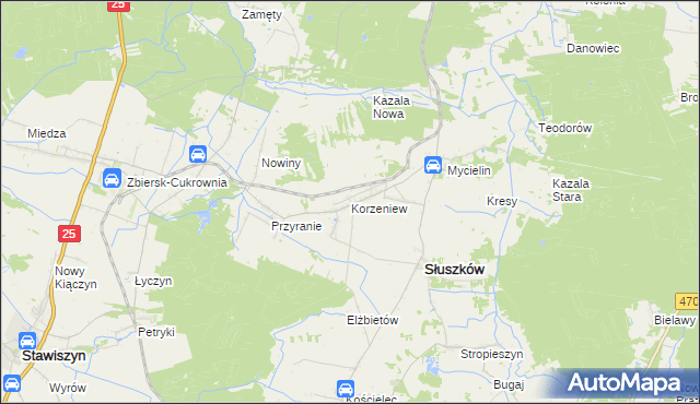 mapa Korzeniew, Korzeniew na mapie Targeo