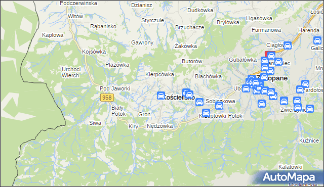 mapa Kościelisko, Kościelisko na mapie Targeo