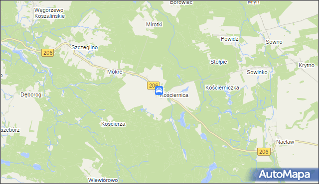 mapa Kościernica gmina Polanów, Kościernica gmina Polanów na mapie Targeo