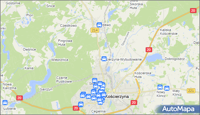 mapa Kościerzyna-Wybudowanie, Kościerzyna-Wybudowanie na mapie Targeo