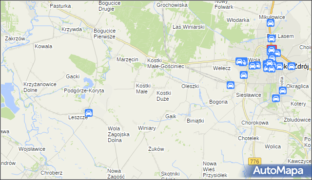 mapa Kostki Duże, Kostki Duże na mapie Targeo