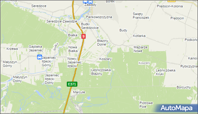 mapa Koszary gmina Iłża, Koszary gmina Iłża na mapie Targeo