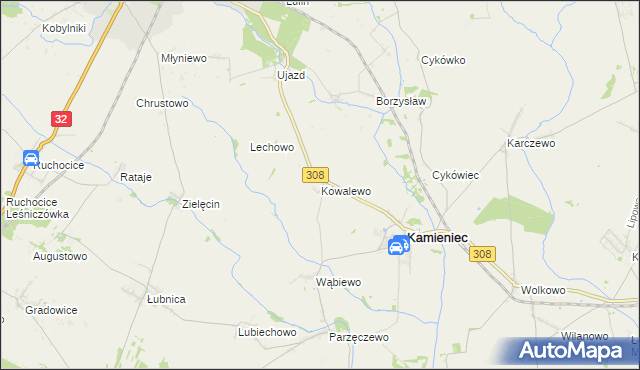 mapa Kowalewo gmina Kamieniec, Kowalewo gmina Kamieniec na mapie Targeo