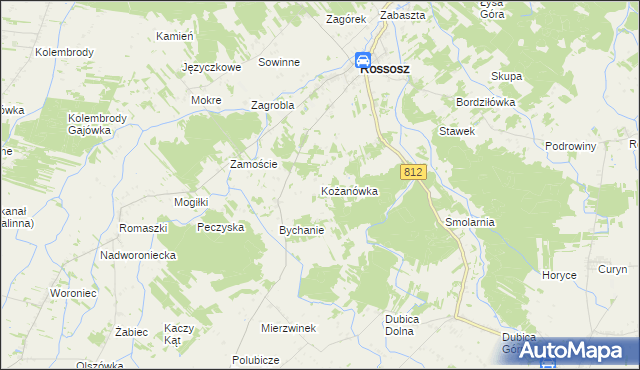 mapa Kożanówka gmina Rossosz, Kożanówka gmina Rossosz na mapie Targeo