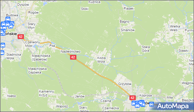 mapa Kozia Wola gmina Stąporków, Kozia Wola gmina Stąporków na mapie Targeo