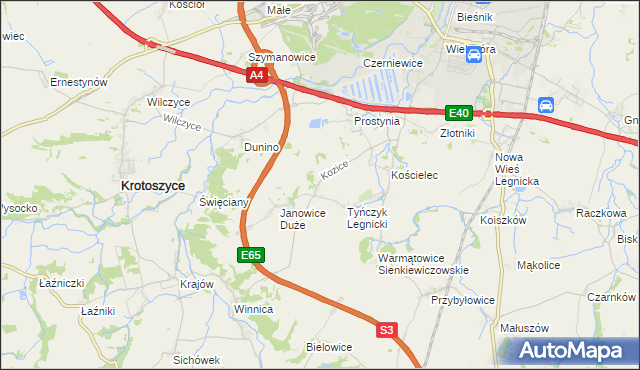 mapa Kozice gmina Krotoszyce, Kozice gmina Krotoszyce na mapie Targeo