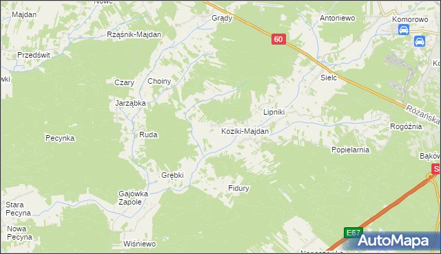 mapa Koziki-Majdan, Koziki-Majdan na mapie Targeo