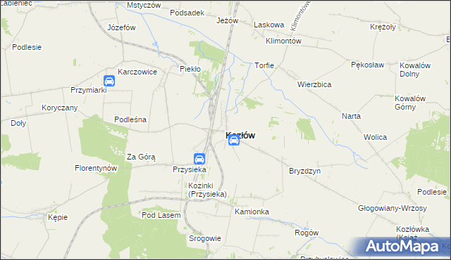 mapa Kozłów powiat miechowski, Kozłów powiat miechowski na mapie Targeo