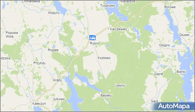 mapa Kozłowo gmina Sorkwity, Kozłowo gmina Sorkwity na mapie Targeo