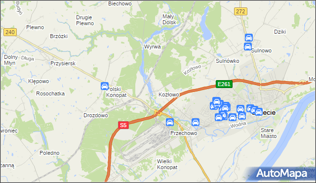 mapa Kozłowo gmina Świecie, Kozłowo gmina Świecie na mapie Targeo