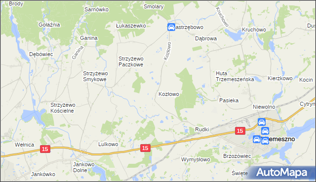 mapa Kozłowo gmina Trzemeszno, Kozłowo gmina Trzemeszno na mapie Targeo