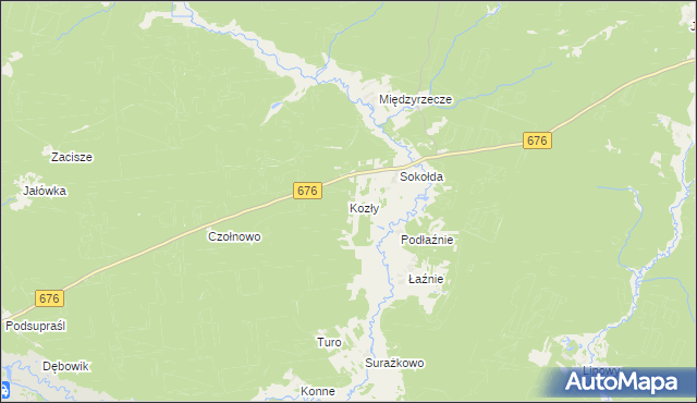 mapa Kozły gmina Supraśl, Kozły gmina Supraśl na mapie Targeo