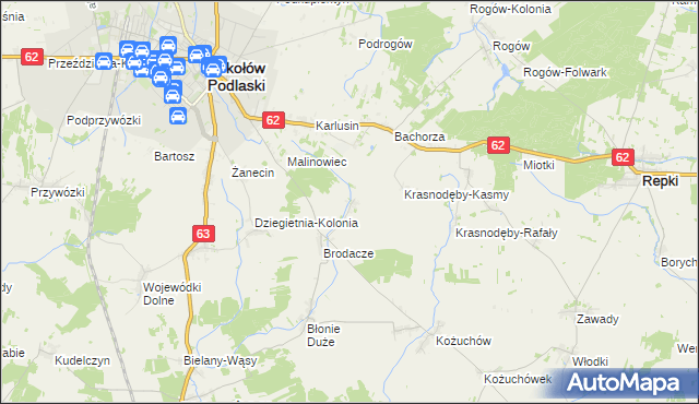 mapa Krasnodęby-Sypytki, Krasnodęby-Sypytki na mapie Targeo