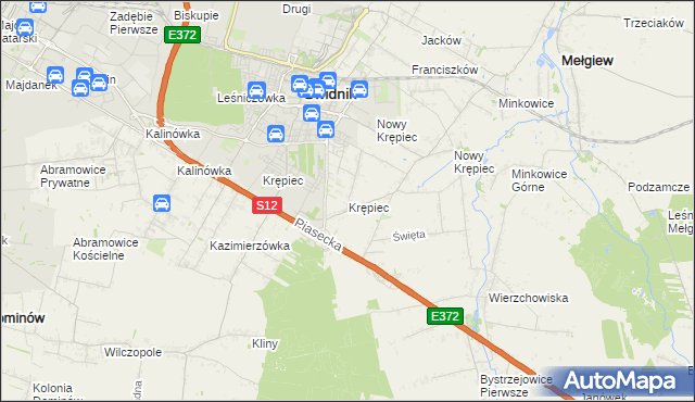 mapa Krępiec gmina Mełgiew, Krępiec gmina Mełgiew na mapie Targeo
