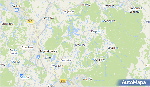 mapa Krogulec gmina Mysłakowice, Krogulec gmina Mysłakowice na mapie Targeo