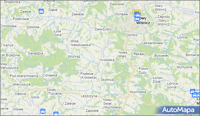 mapa Królówka gmina Nowy Wiśnicz, Królówka gmina Nowy Wiśnicz na mapie Targeo
